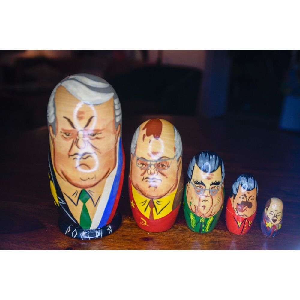 Matryoshka Russian Presidents Nesting Dolls Soviet Leaders Vintage Set of 5
